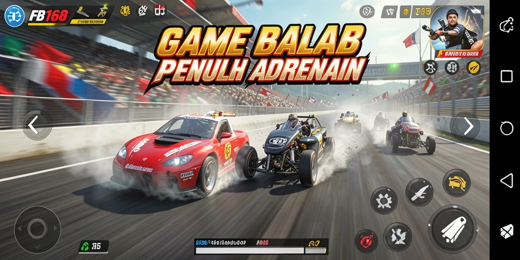Tampilan gameplay FB168 dengan mobil balap yang cepat dan grafik menakjubkan.