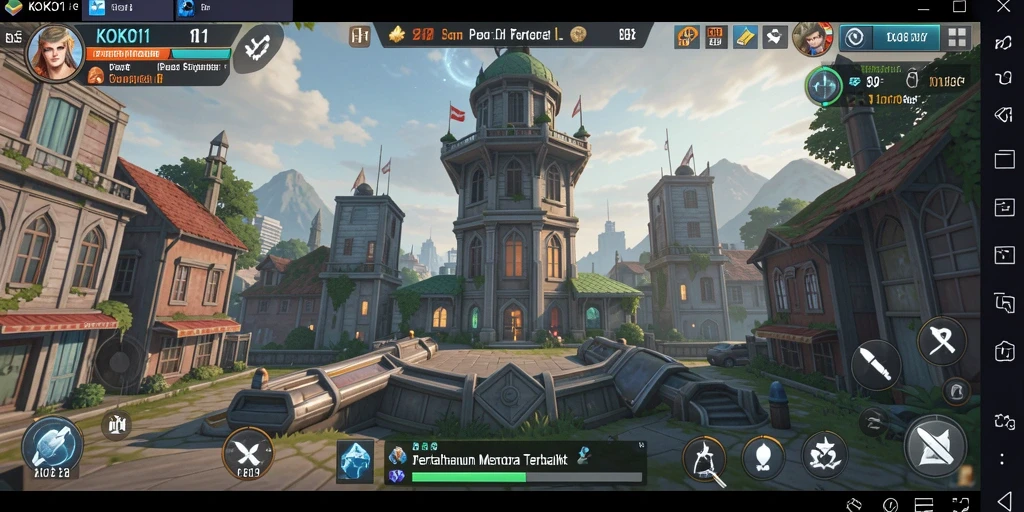 Screenshot gameplay KOKO11 menampilkan pertahanan menara yang strategis.