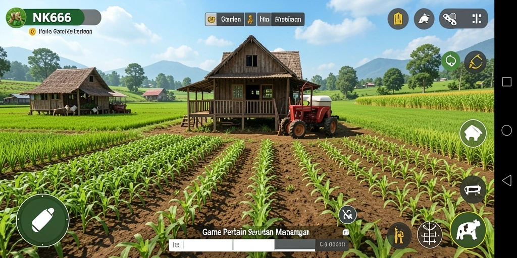 Screenshot gameplay NK666 menampilkan dunia pertanian yang indah.