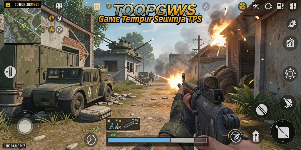 Screenshot TOOPGWS menampilkan aksi tembak-menembak seru di battlefield.